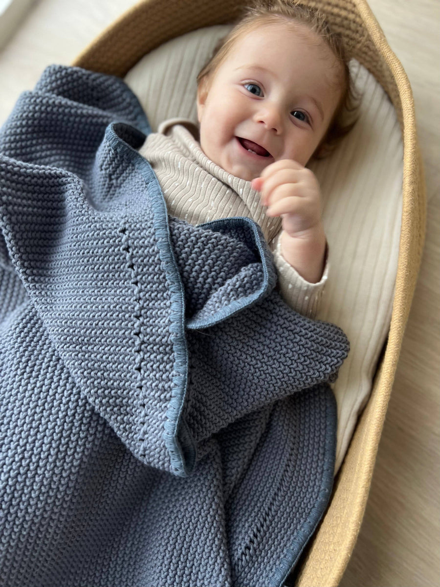 Slate Blue Knitted Cotton Blanket – briobebe