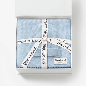 Luxe - 100% Organic Cotton Knit Blanket + Hat Boxed Gift Set Sky Blue