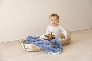 Cuddle Cookie Faux Fur Baby Blanket Zigzag Blue/Ivory
