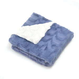 Cuddle Cookie Faux Fur Baby Blanket Zigzag Blue/Ivory