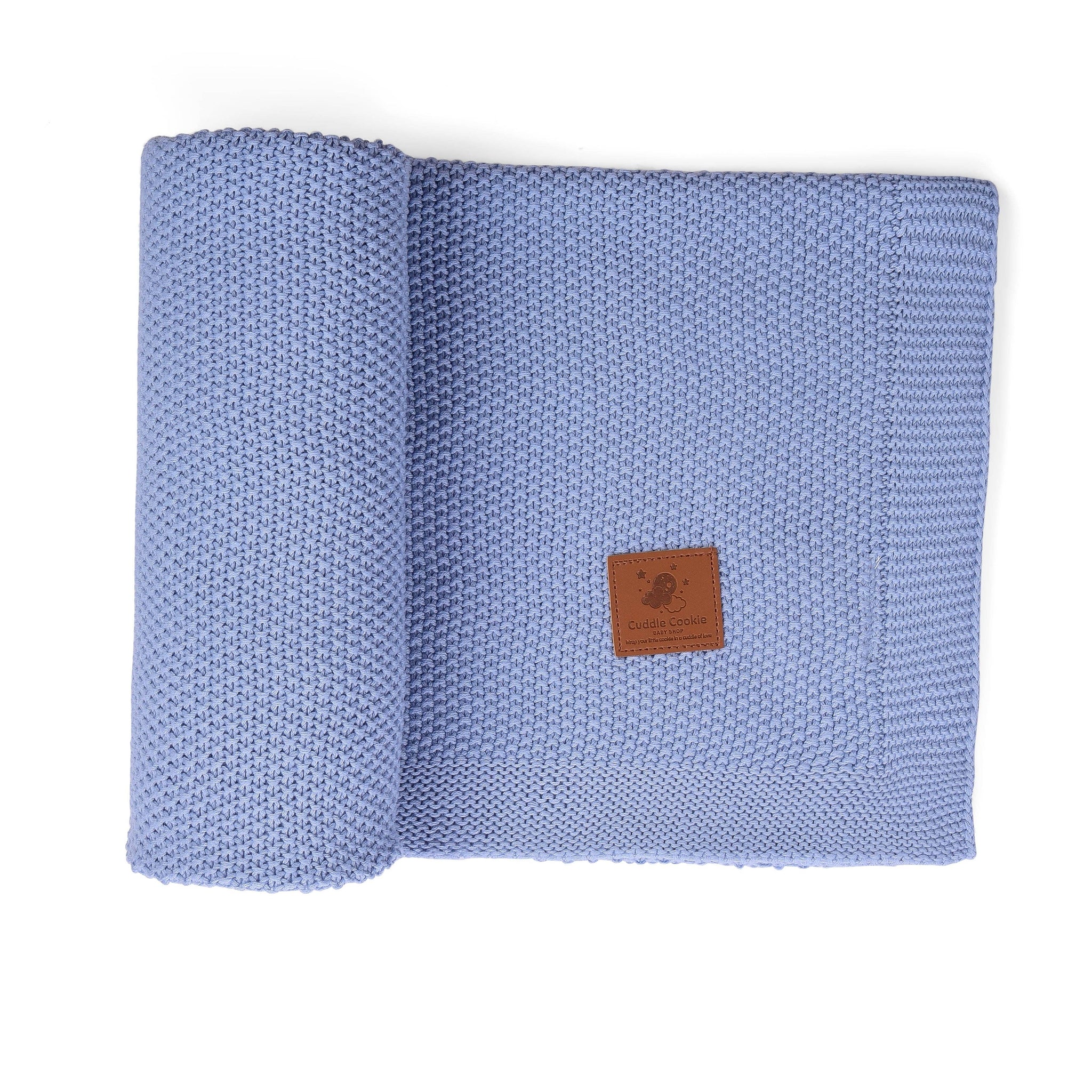 Cuddle Cookie Cotton Knit Baby Blanket BLUE
