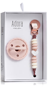Scalloped Blush Heart Pacifier Clip Set